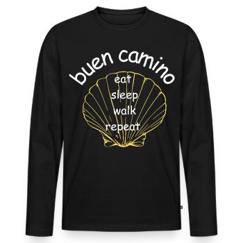 BuenCamino Muschel Motiv - Männer Premium Bio Langarmshirt - Schwarz - Vorne - Nico (187cm)