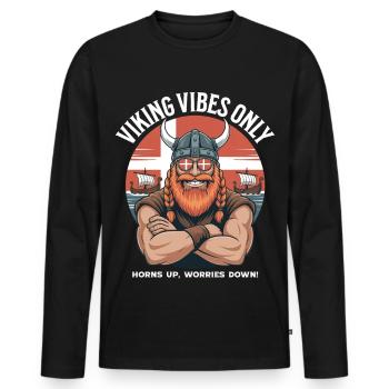 Viking Vibes Seulement Cool Dessin animé Danemark Vikings - T-shirt manches longues Premium bio Homme - noir - Devant - Nico (187cm)