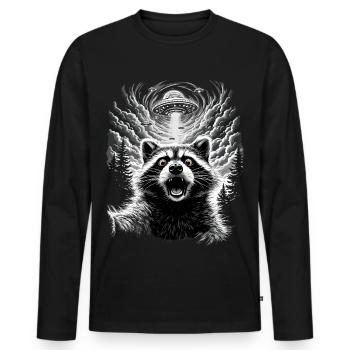 Waschbär Selfie Ufo Lustig Racoon Shirt - Männer Premium Bio Langarmshirt - Schwarz - Vorne - Nico (187cm)