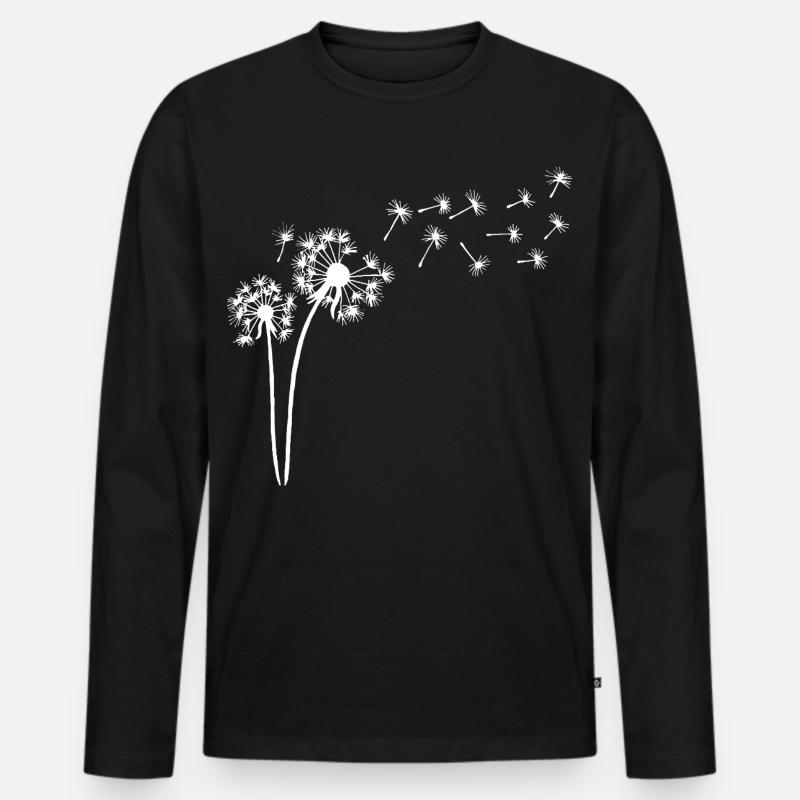 Weißer Löwenzahn im Wind - Männer Premium Bio Langarmshirt - Schwarz