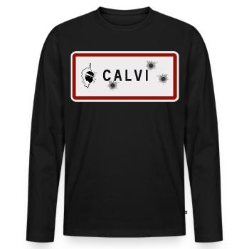 Panneau d’entrée de la ville de Calvi - T-shirt manches longues Premium bio Homme - noir - Devant - Nico (187cm)