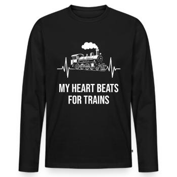 My Heart Beats For Trains Heartbeat Line Railroad - Men's Premium Organic Long Sleeve Shirt - black - Front - Nico (187cm)