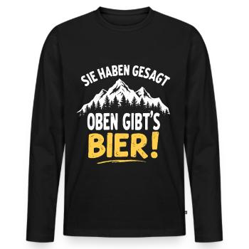 Wandern Oben gibt´s Bier - Männer Premium Bio Langarmshirt - Schwarz - Vorne - Nico (187cm)