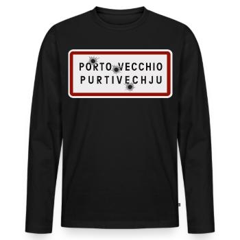 panneau d’entrée de la ville de porto vecchio - T-shirt manches longues Premium bio Homme - noir - Devant - Nico (187cm)