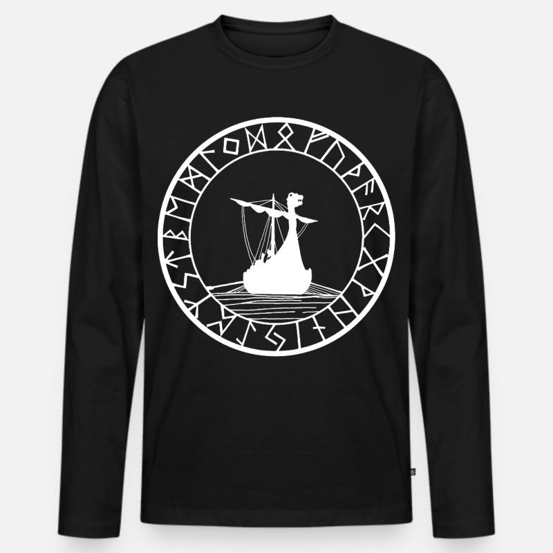 Weißes Wikinger-Langschiff und Kompass - Männer Premium Bio Langarmshirt - Schwarz
