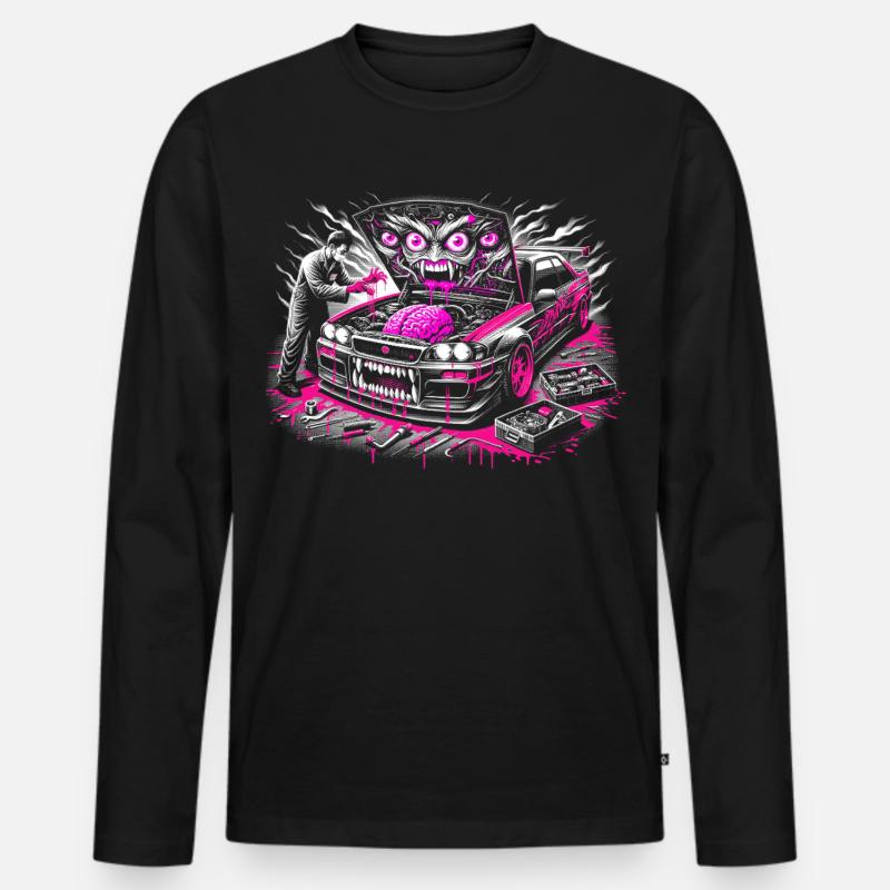 Neon Monster Auto Graffiti Design - Männer Premium Bio Langarmshirt - Schwarz