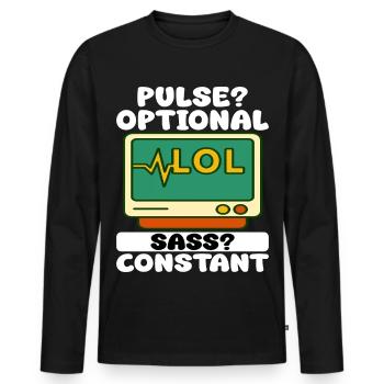 POULS? FACULTATIF, SASS ? CONSTANT - CADEAU D’INFIRMIÈRE - T-shirt manches longues Premium bio Homme - noir - Devant - Nico (187cm)