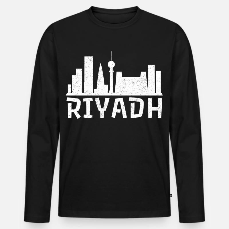 Riyadh Skyline Bold - Männer Premium Bio Langarmshirt - Schwarz