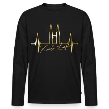Kuala Lumpur Skyline Heartbeat Malaysia Love KLCC - Men's Premium Organic Long Sleeve Shirt - black - Front - Nico (187cm)