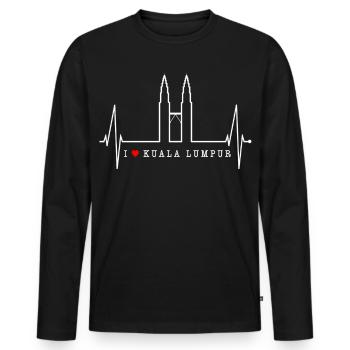 Kuala Lumpur Skyline Heartbeat Malaysia Love KLCC - Men's Premium Organic Long Sleeve Shirt - black - Front - Nico (187cm)