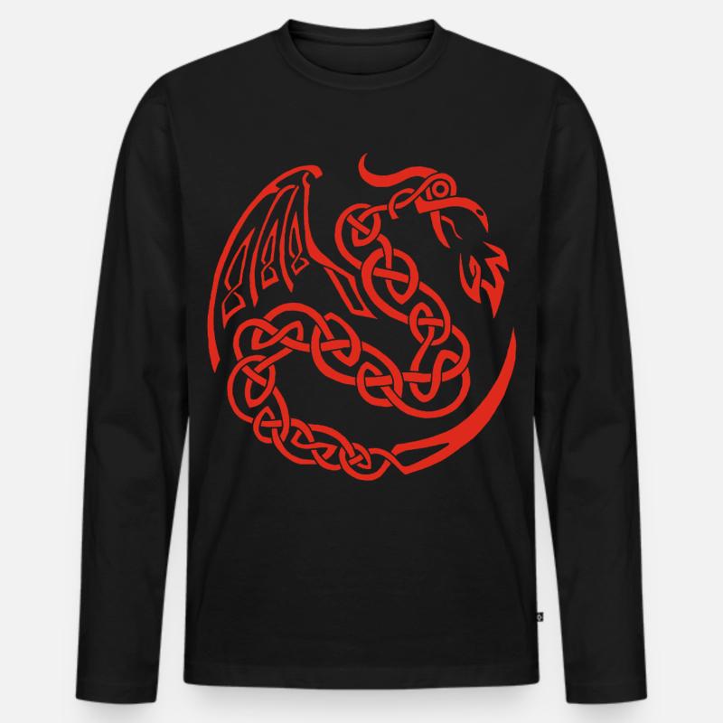 Roter keltischer Drache - Männer Premium Bio Langarmshirt - Schwarz