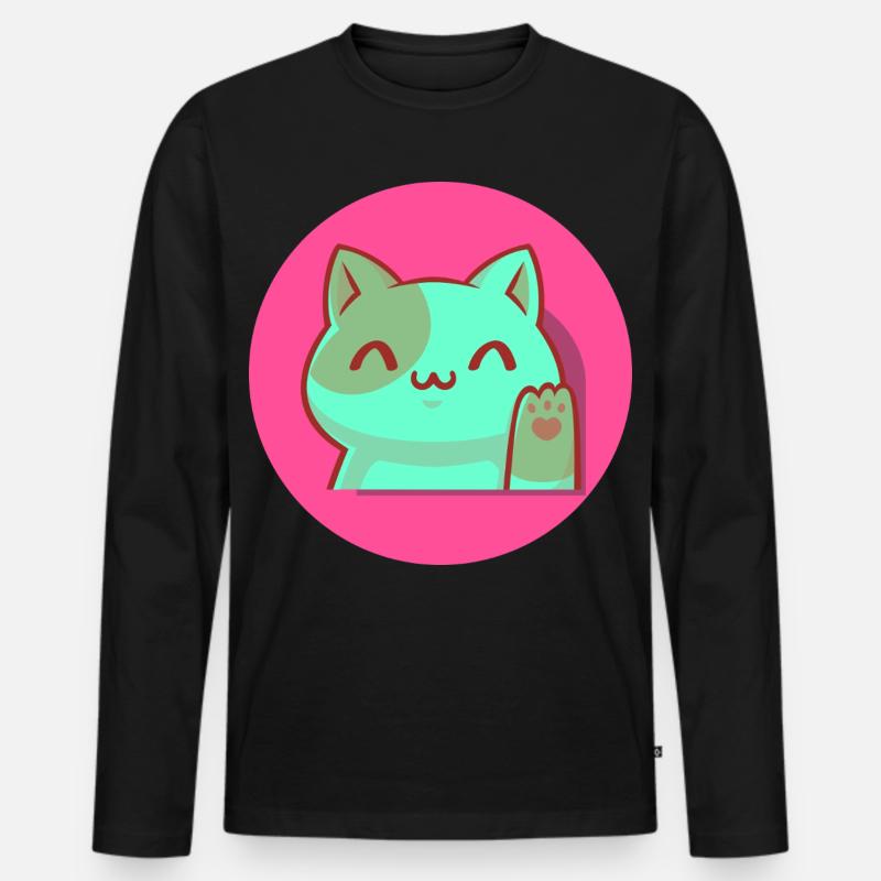 Chibi Kawaii Katze, Glücksbringer, Popart pink - Männer Premium Bio Langarmshirt - Schwarz