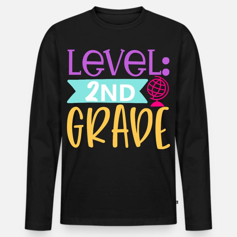 Level 2. Klasse Freigeschaltet - Schulanfang - Männer Premium Bio Langarmshirt - Schwarz