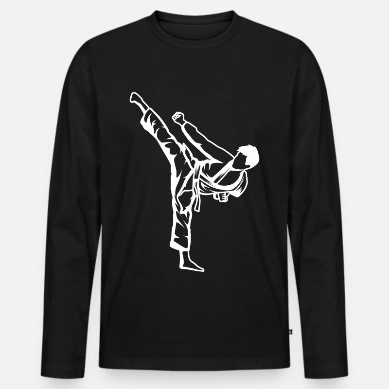 Karate Junge Skizze - Männer Premium Bio Langarmshirt - Schwarz