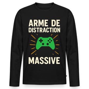 T-shirt gamer drôle – Arme de distraction massive - T-shirt manches longues Premium bio Homme - noir - Devant - Nico (187cm)