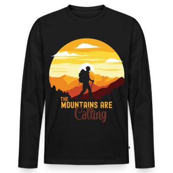 Mountain Calling Hiking Adventure  - Men's Premium Organic Long Sleeve Shirt - black - Front - Nico (187cm)