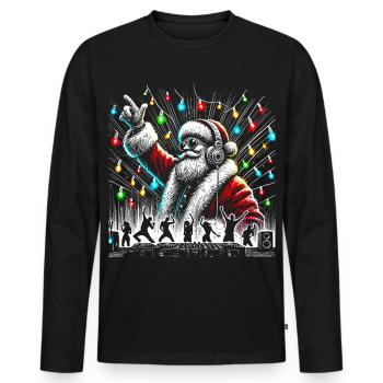 Festlicher Weihnachtsmann-DJ mit Neonlichtern - Männer Premium Bio Langarmshirt - Schwarz - Vorne - Nico (187cm)