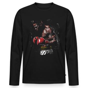 boxerlegende - Männer Premium Bio Langarmshirt - Schwarz - Vorne - Nico (187cm)