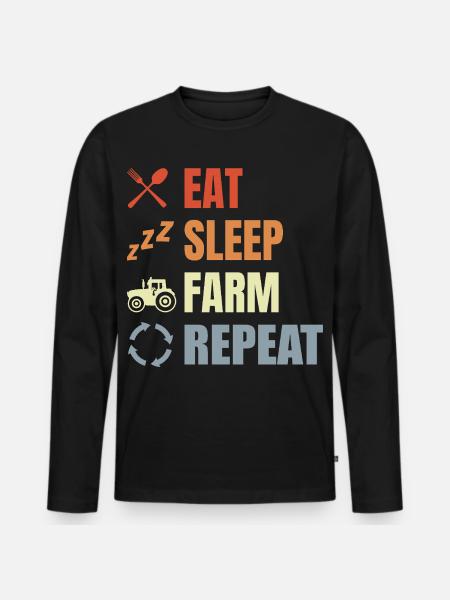 Eat Sleep Farm Repeat - Männer Premium Bio Langarmshirt - Schwarz