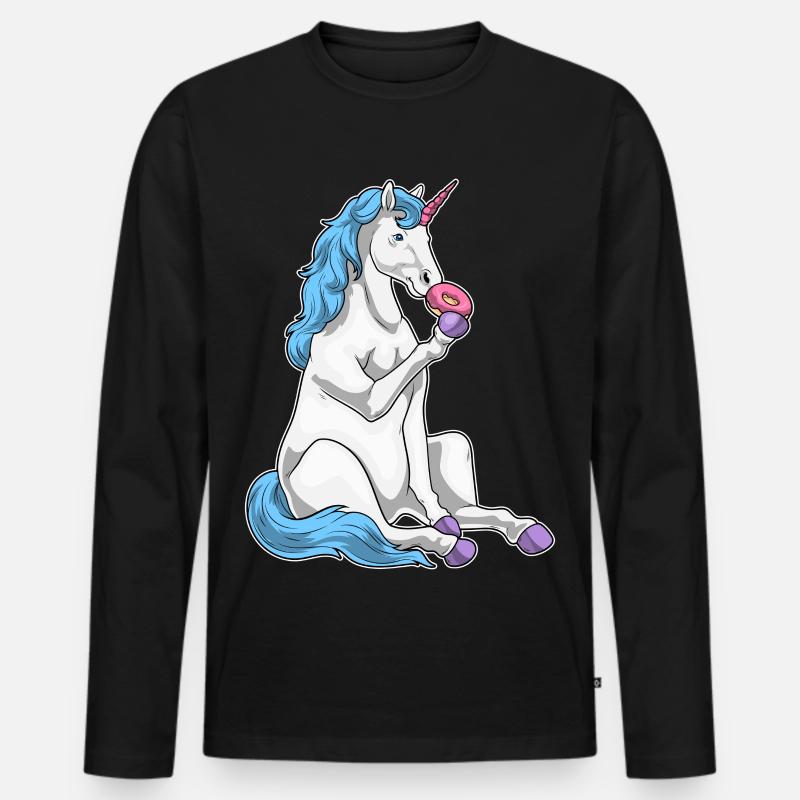 Einhorn Donut - Männer Premium Bio Langarmshirt - Schwarz