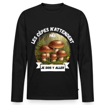 Les cèpes n'attendent pas, je dois y aller - T-shirt manches longues Premium bio Homme - noir - Devant - Nico (187cm)