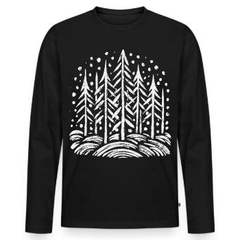 Snowy forest tree print - Men's Premium Organic Long Sleeve Shirt - black - Front - Nico (187cm)