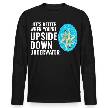 La vie est meilleure en nageant à l'envers sous l'eau - T-shirt manches longues Premium bio Homme - noir - Devant - Nico (187cm)