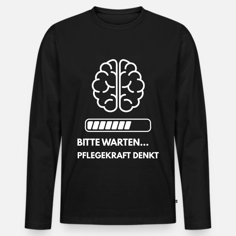 Bitte warten… Pflegekraft denkt - Männer Premium Bio Langarmshirt - Schwarz