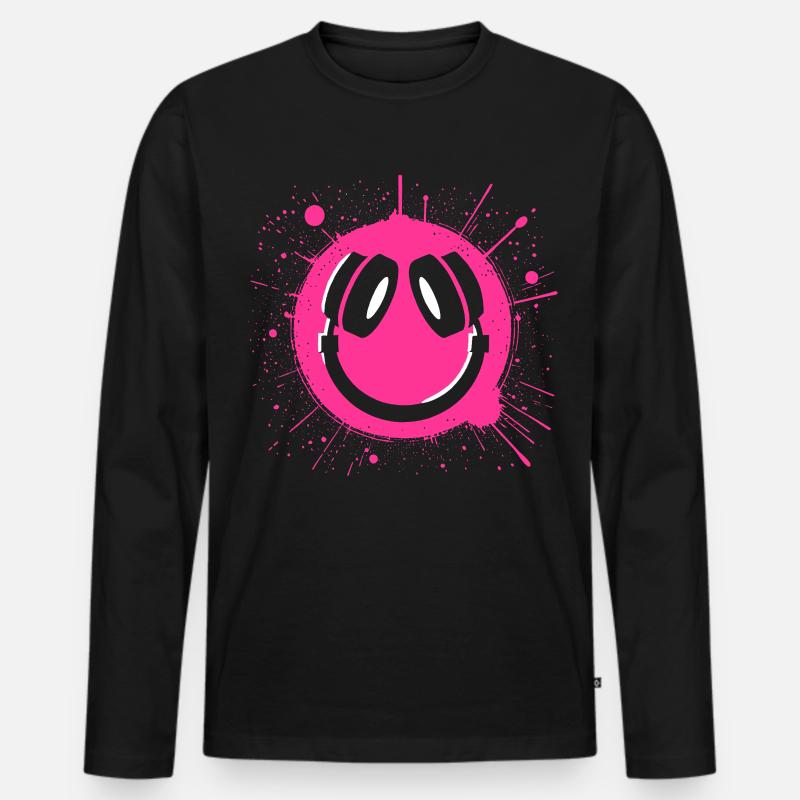 Lebendiges Happy Face Graffiti Design - Männer Premium Bio Langarmshirt - Schwarz