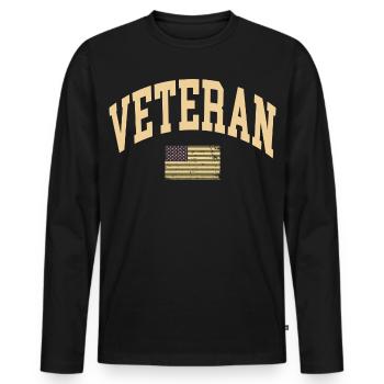Drapeau vétéran des États-Unis - T-shirt manches longues Premium bio Homme - noir - Devant - Nico (187cm)