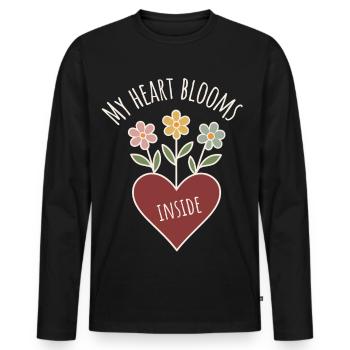 Heart flowers with positive saying - Men's Premium Organic Long Sleeve Shirt - black - Front - Nico (187cm)
