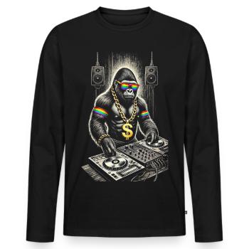 Funky Gorilla DJ mit Regenbogen Accessoires - Männer Premium Bio Langarmshirt - Schwarz - Vorne - Nico (187cm)