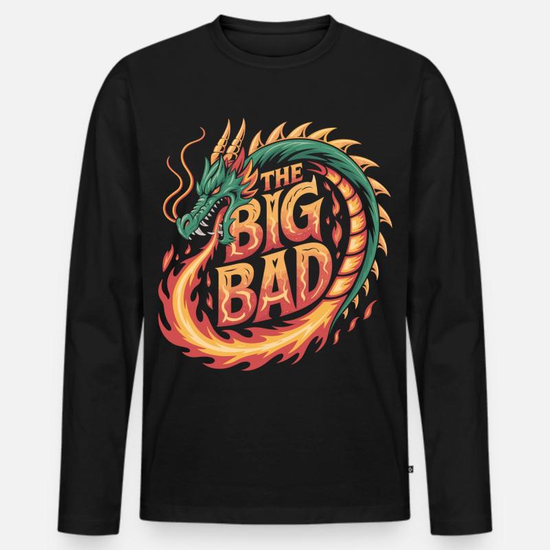 Drachen-Design mit Feuerschrift - Männer Premium Bio Langarmshirt - Schwarz