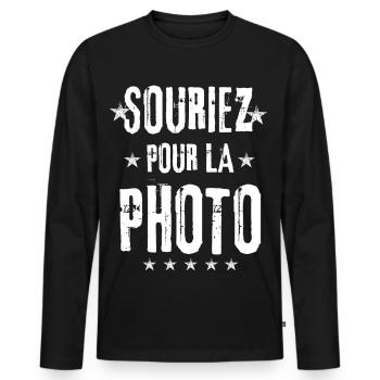 Lächeln für das Foto - Männer Premium Bio Langarmshirt - Schwarz - Vorne - Nico (187cm)