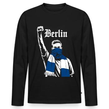 Berlin Demonstration Motif - Men's Premium Organic Long Sleeve Shirt - black - Front - Nico (187cm)