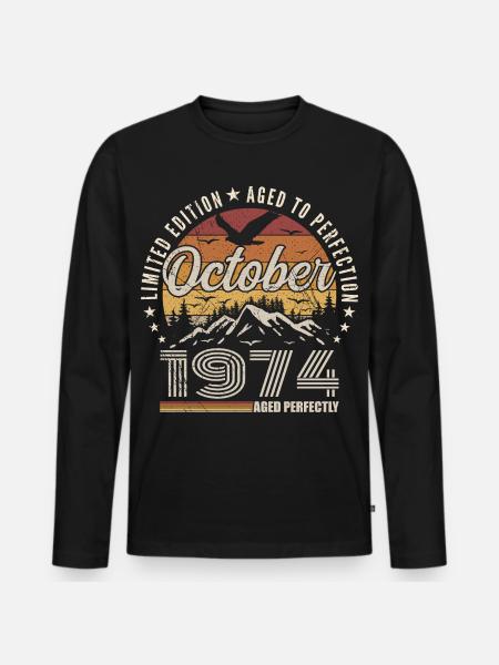 October 1974 Birthday Gift - October 1974 - Men's Premium Organic Long Sleeve Shirt - black