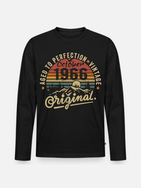 1966 Geboren in oktober 1966 Geboren in oktober 1966 - Mannen Premium Bio shirt met lange mouwen - zwart