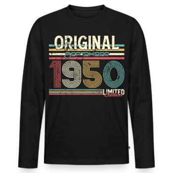 Retro September 1950 Limited Edition - Männer Premium Bio Langarmshirt - Schwarz - Vorne - Nico (187cm)