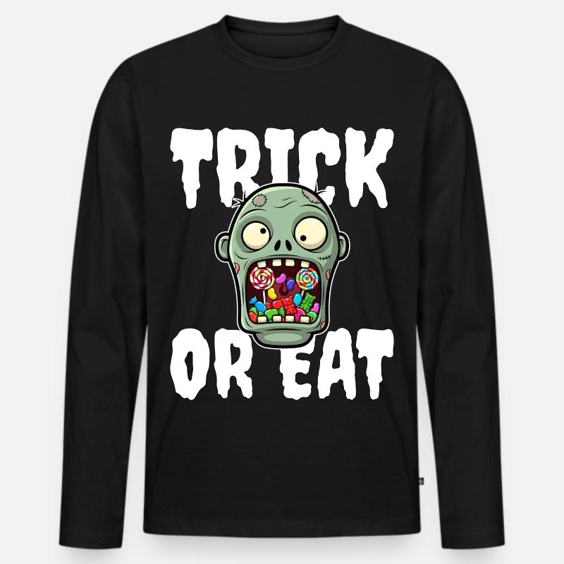 SÜSSES ODER ESSEN - ZOMBIE HALLOWEEN - Männer Premium Bio Langarmshirt - Schwarz