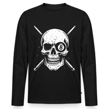 Cadeau de joueur de billard, tête de mort et boule de huit - T-shirt manches longues Premium bio Homme - noir - Devant - Nico (187cm)