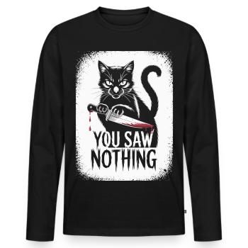 Dark cat motif with bloody knife - Men's Premium Organic Long Sleeve Shirt - black - Front - Nico (187cm)