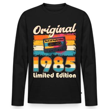 40th Birthday Cassette September Vintage 1985 - Men's Premium Organic Long Sleeve Shirt - black - Front - Nico (187cm)
