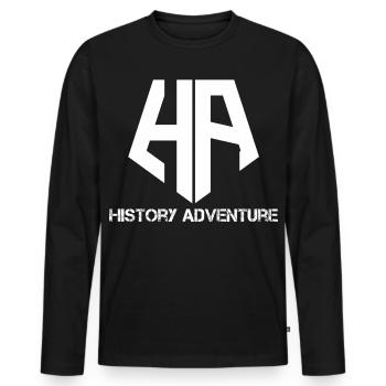 History Adventure Logo - Men's Premium Organic Long Sleeve Shirt - black - Front - Nico (187cm)