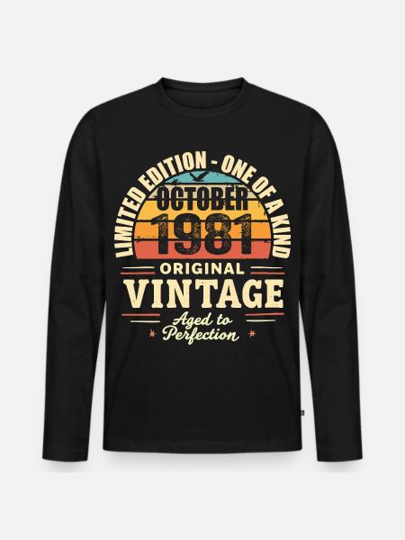 Retro October 1981 - birthday october 1981 - Men's Premium Organic Long Sleeve Shirt - black