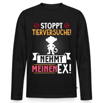 Animal welfare STOP ANIMAL TESTING TAKE MY EX - Men's Premium Organic Long Sleeve Shirt - black - Front - Nico (187cm)