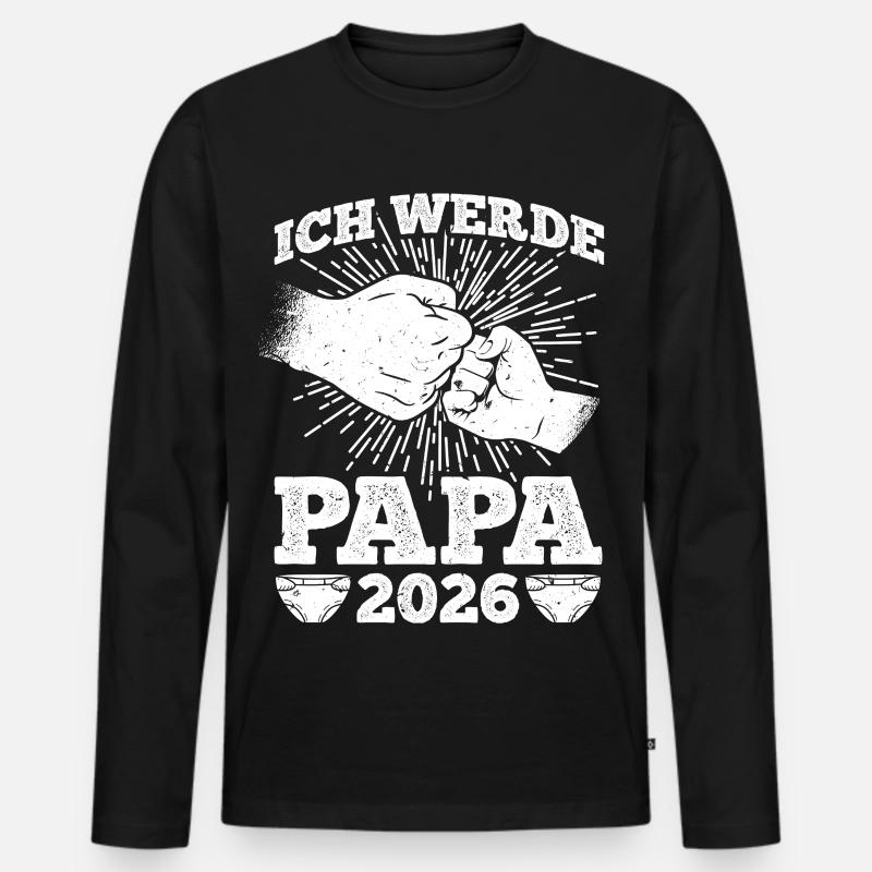 Werdender Vater ICH WERDE PAPA 2026 Lustig - Männer Premium Bio Langarmshirt - Schwarz