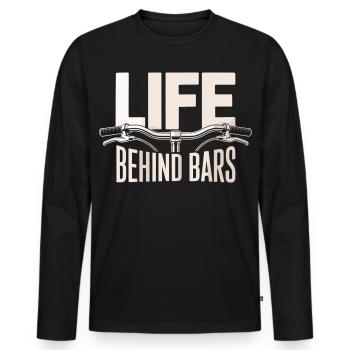 T-shirt « La vie derrière les barreaux » - T-shirt manches longues Premium bio Homme - noir - Devant - Nico (187cm)