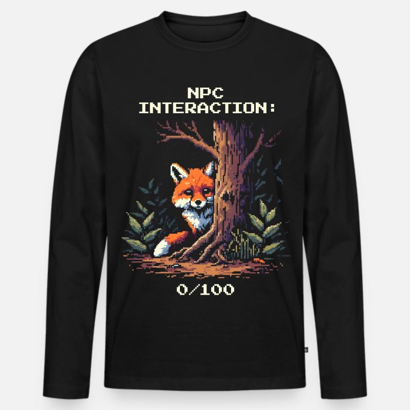 NPC Interaction: 0/100 | Introversion humor - Men's Premium Organic Long Sleeve Shirt - black