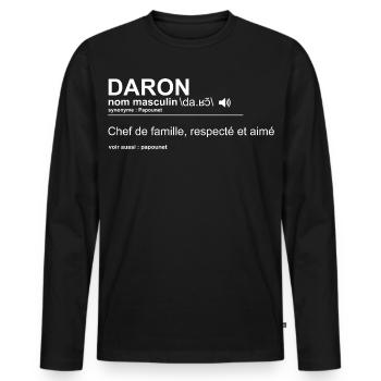 Définition Daron Fête Des Pères Amour et Humour - T-shirt manches longues Premium bio Homme - noir - Devant - Nico (187cm)