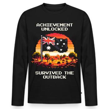 Achievement: Outback überlebt | Australien - Männer Premium Bio Langarmshirt - Schwarz - Vorne - Nico (187cm)